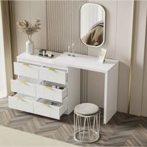 Tocador con mesa giratoria, 80x40x73 cm, cómoda con 6 cajones, sin espejo ni taburete, mdf, blanco
