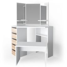 Tocador de esquina Arielle, Blanco/Sonoma, 110 cm con banco Vicco