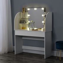 [en.casa] - Tocador Köla Mesa de Maquillaje con Espejo con led aglomerado 140 x 108 x 40 cm Blanco