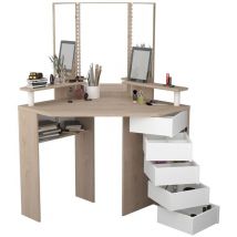 Miroytengo - Mueble tocador California con espejo y led color roble y blanco 5 cajones giratorios dormitorio vestidor 142x114x61 cm