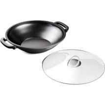 ToCi Wok Poele Wok Induction avec Couvercle Woks et Poêles à Frire Émaillés Wok en Fonte Poignées Grand Wok Antiadhésif et Profond pour Plaque