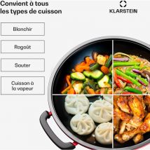 ToCi Wok Poele Wok Induction avec Couvercle Woks et Poêles à Frire Émaillés Wok en Fonte Poignées Grand Wok Antiadhésif et Profond pour Plaque