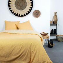 Parure De Lit Double "sunshine" En Coton Imprimé Soleil - Jaune - 220 X 240 Cm - Livraison Gratuite