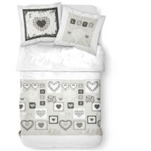 Today Parure de lit Coton 2 personnes - 240x260 cm - Imprimé Blanc Eden