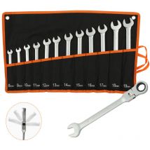Jeu de clés mixtes avec sac de transport, 12 pièces Cles plates a cliquet, Cle mixte 8-19 mm, Jeu de clés Métrique