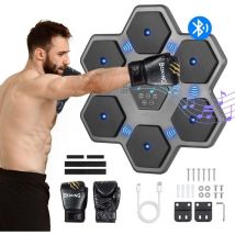 Todeco - Music Boxing Machine, led Bluetooth Musik Boxmaschine mit Boxhandschuhen, Wandmontiertes Boxziel, 9 Geschwindigkeitsmodi und Zählmodus Für