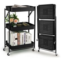 Todeco - Support de Rangement Chariot à 3 Niveaux, Chariot de Rangement Roulant pour Cuisine, Salle de Bain, Organisateur de Rangement Mobile, Noir