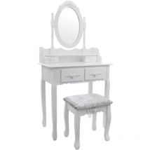Toeletta bianca - con specchio e sgabello - legno - 75x40x147 cm