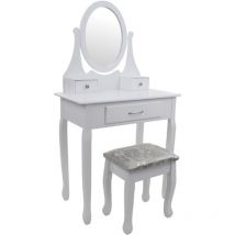 Toeletta - con specchio e sgabello - 75x40x137 cm - bianco