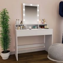 Bricozone - Toeletta Tavolino Da Trucco Tavolo Con 9 Luci led Con Luminosità Regolabile Specchio Verticale 2 Cassetti 3 Scomparti a Giorno Postazione