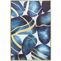 Hispanohogar - Toile avec un design abstrait dans des tons de bleus et dorés et un cadre doré 92x62cm