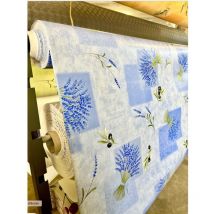 Toile cirée Imprimée Provençale - Au mètre - 180 x 140 cm - bleu .