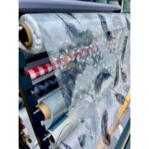 Toile cirée Transparente Imprimée Plumela - Au mètre - 180 x 140 cm - Gris .