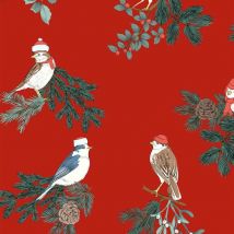 Toile cirée au mètre - Largeur 140 cm - Oiseaux - Rouge