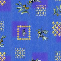 Toile cirée au mètre - Largeur 140 cm - Olives fond bleu