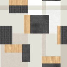 Toile cirée au mètre - Largeur 140 cm - Rectangles noirs, gris et beige