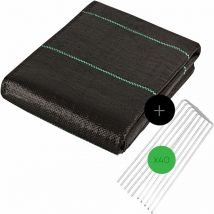 Toile de Paillage avec 40pcs de Piquets Contre Les Mauvais Herbes 20Mx2M en Fibres de Polypropylène Tissées Anti-UV 100g/m2 Résistant Aux Déchirures
