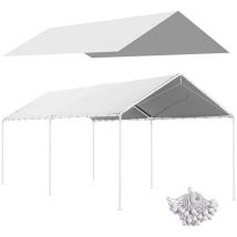 Toile de rechange carport auvent voiture dim. 6L x 3l m tendeurs élastiques inclus pe haute densité blanc