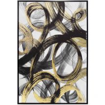 Hispanohogar - Toile encadrée avec un design abstrait dans des tons blancs, noirs et dorés 92x62cm