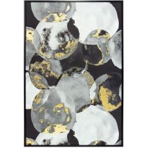 Hispanohogar - Toile encadrée avec un design abstrait dans des tons blancs, noirs et dorés 92x62cm