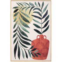 Toile Encadrée, Feuilles Et Gargoulette En Couleur Vert, Rouge Et Doré 91x61cm