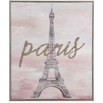 Vente-unique - Toile imprimée Paris avec bijoux - l. 54 x h. 64 cm - Cadre en pin - lutece