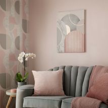 Toile Imprimée Art Déco 70 X 50 Cm – Motif Géométrique Rose Et Gris – Toile/foil Sur Mdf – Décoration Murale Moderne – Art For The Home