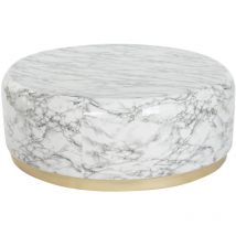Table Café Fer 119X119X45 Imitation Marbre Blanc