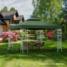 Toile Supérieure 3m x 3m pour Tonnelle à 2 Niveaux Toile de Gazebo Boucles en Aluminium en Polyester Vert Foncé CW4105 Maison Chic