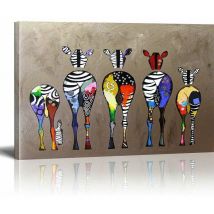Ensoleille - Toile Tableau Zebra Herd Colourful Rears Street Art Graffiti Toile Art Décor Impression sur Toile Tableau Décoration murale salon
