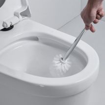 Ikodm - Toilet Brush and Holder, Bathroom Toilet Brush Set with Stainless Steel Handle and Tempered Glass Bowl,