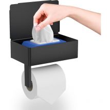Tigrezy - Toilet Paper Holder, No Drilling Wall Mounted Toilet Paper Holder with Shelves and Wet Wipes Box, Black Self Adhesive Toilet Paper Roll