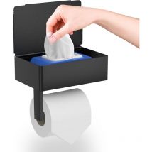 Toilet paper holder, wall mounted toilet paper holder, no drilling required, with shelf and wipes box, black self-adhesive toilet paper holder,