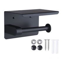 Toilettenpapierhalter, Wand-Toilettenpapierhalter, mit Handy-Aufbewahrungsregal (schwarz)