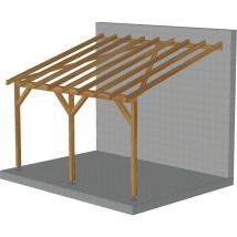 Toit de terrasse 4x3 - Tuilable pente 30% - Bois massif traité CL3 Marron - Robuste + Vis & pieds de poteaux réglables