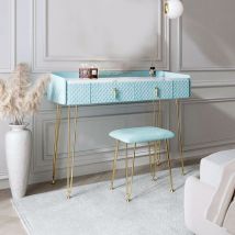 Carme Home - Tokyo Glow Baby Blue Velvet Dressing Table with Velvet Stool