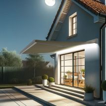 Intersun - Toldo cofre creus 5,00x3,00 m (Motorizada con mando a distancia + Maniobra manual de emergencia (manivela) + led - Blanco satinado RAL9010