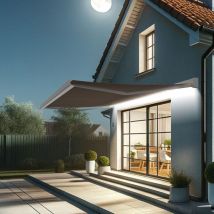 Intersun - Toldo cofre creus 5,00x3,00 m (Motorizada con mando a distancia + Maniobra manual de emergencia (manivela) + led - Blanco satinado RAL9010