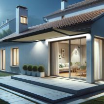 Intersun - Toldo cofre gata 4,10x3,50 m (Motorizada con mando a distancia + Maniobra manual de emergencia (manivela) + led - Gris antracita
