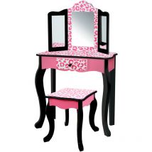 Toletta in Legno Rosa con Sgabello e Specchio per Bambini Teamson Kids TD-11670A - Rosa / Nero