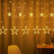 2M 138 led Lichterkette Sterne Lichtervorhang Außen Innen Vorhang 8 Beleuchtungsmodi Weihnachten Party Garten Fenster Deko Warmweiß - Tolletour