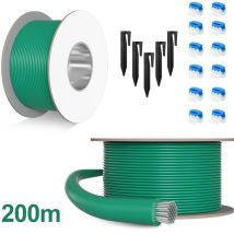 Tolletour - 200m Câble Périphérique Universel pour Tondeuse-Robot, 24 Connecteurs de Câble + 700 Piquets de Terre, ø 2,7 mm, Câble de Délimitation