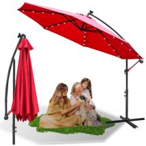 Wolketon - TolleTour Parasol avec led avec manivelle résistant aux intempéries 300 cm x 300 cm acier polyester rouge