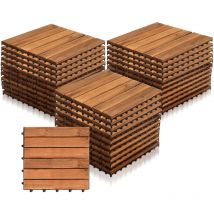 Tolletour - 33x Dalles de terrasse en bois d'acacia Mosaïque 30x30cm Dalle clipsable 3m² balcon jardin extérieur