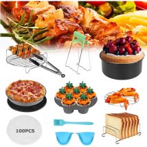 Accessoires pour friteuse à air chaud, set de 12 pièces, support pour friteuse à air chaud, 100 feuilles de papier, brosse en silicone,8 pouces