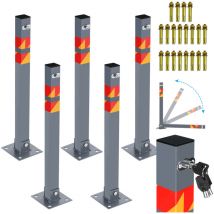 Tolletour - Barrière de parking 5x Poteau de parking Avec 15 Clés Poteau Parking Barrière Verrouillable Rabattable Borne Stationnement