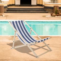 Chaise longue en bois pliable Chaise de jardin pivotante pliable Chaise longue de jardin pliable bleu blanc - Tolletour
