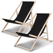 Chaise longue pliable Chaise longue de jardin en bois Chaise longue de balcon noir 2 pièces
