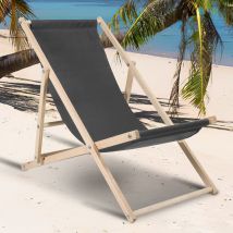 Tolletour - Chaise longue pliante en bois Chaise de plage 3 positions Chilienne transat jardin exterieur Gris