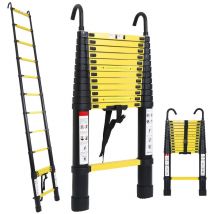 Tolletour - Teleskopleiter Ausziehleiter Klappleiter Stabil Aluminium Stehleiter bis 150kg 3.8m schwarz+gelb mit haken